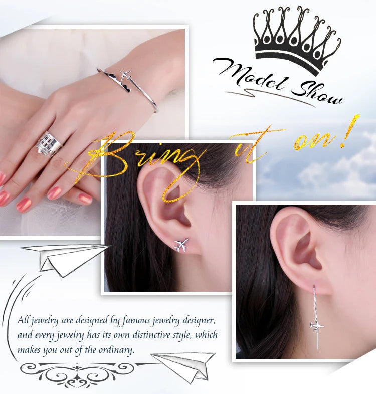 JewelryPalace Airplane 925 Sterling Silver Drop Dangle Earrings Cute Long Thread Earrings for Women Girl Fashion Jewelry