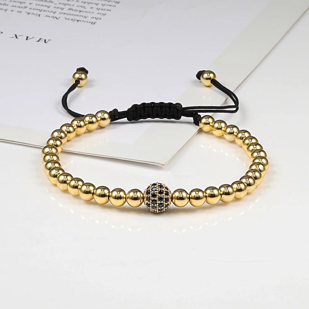 New Couple Bead Bracelet Micro CZ Crown Braided Bracelets For Men Women Adjustable Bangles His Hers Hand Jewelry Lover DIY Gifts
