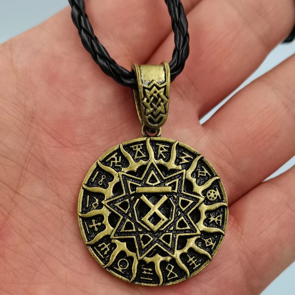 Slavic Kolovrat Wheel Amulet Pagan Pendant Necklace Viking Runes Star Of Russia Pentagram Talisman Vintage Jewelry Necklace