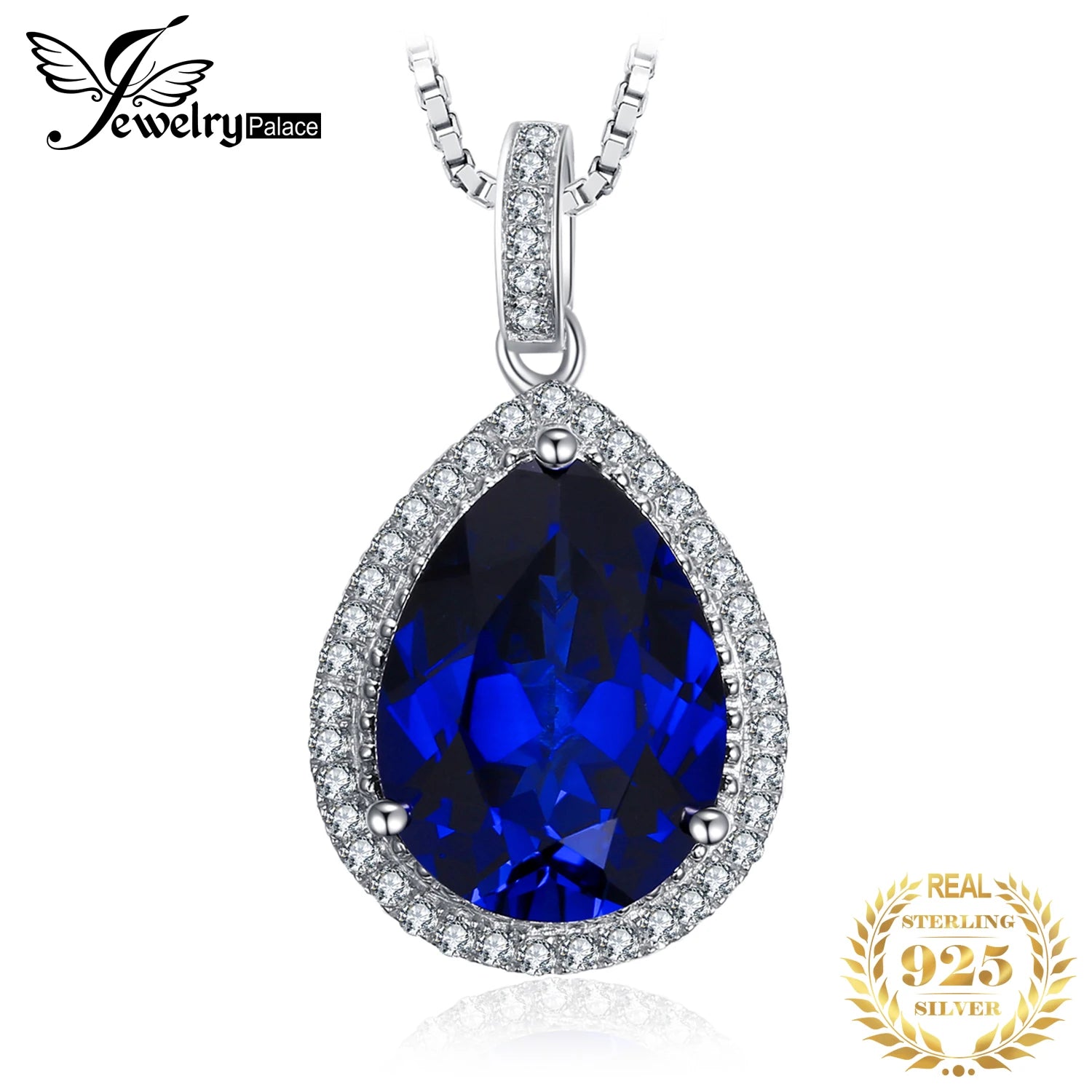 JewelryPalace 12ct Huge Created Blue Sapphire 925 Sterling Silver Pendant Necklace for Women Gemstone Choker Without Chain Default Title