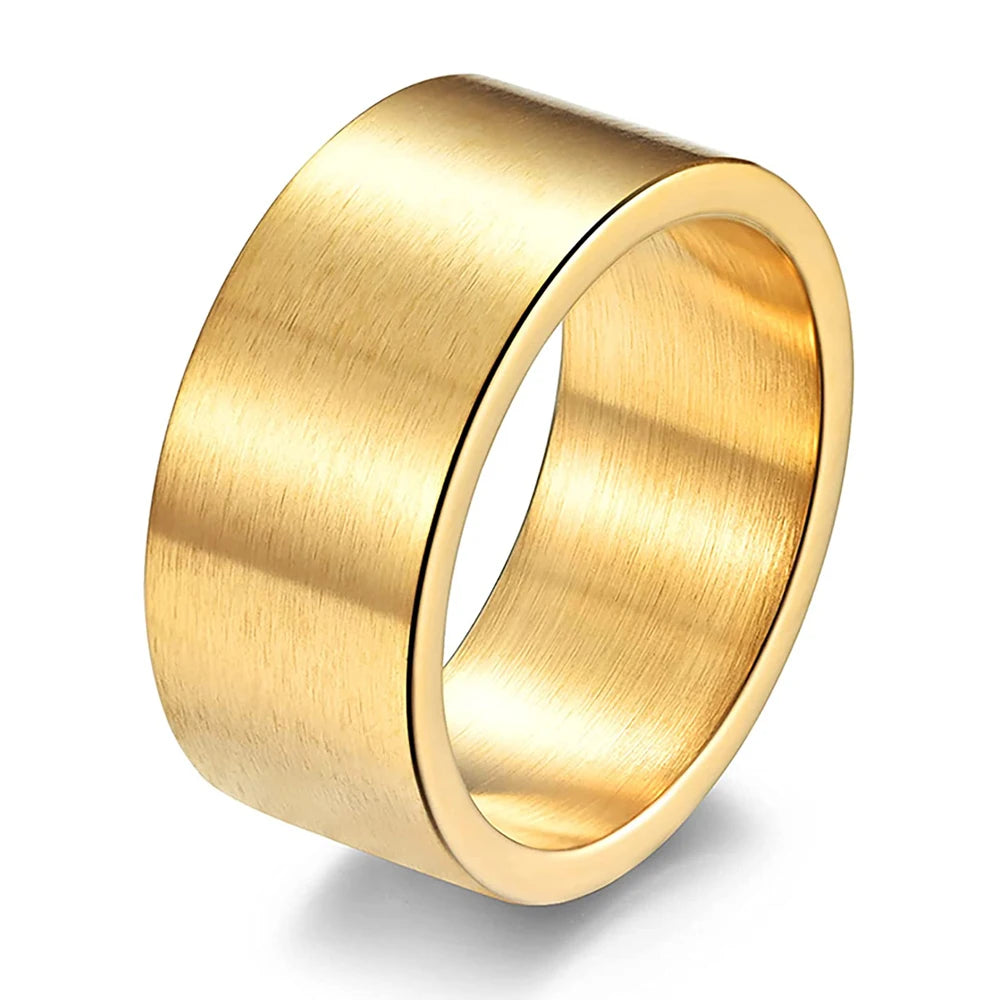 Simple Design 10MM Wide Stainless Steel Rings For Men Women Black/Gold Color/Ancient silver Color Wedding Bride Ring Jewelry