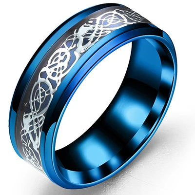 Punk Titanium Steel Black Carbon Fiber Mens Rings Fashion Red Blue Green Ring Anel Masculino Jewelry Wholesale