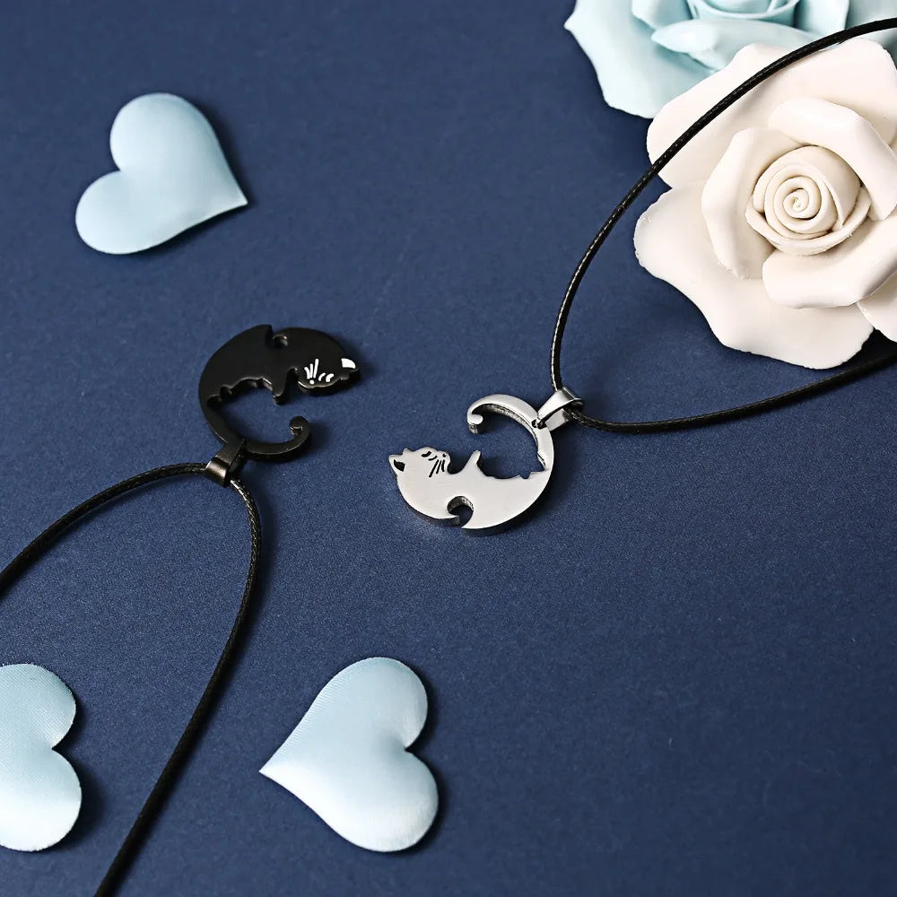 Cat Couple Necklaces For Lovers Yin Yang Animal Pendant Necklace Heart Couples Friendship Jewelry for Lovers Best Friends Gift