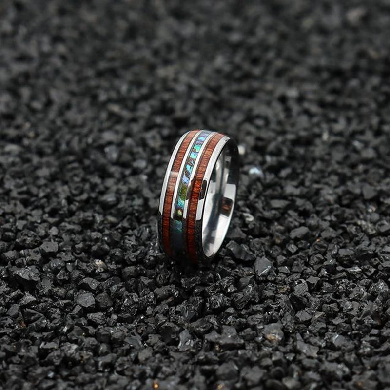 Simple Titanium Stainless Steel Rings For Men Women Koa Wood Inlay Luxury Wedding Band Engagement Rings Jewelry anillos mujer