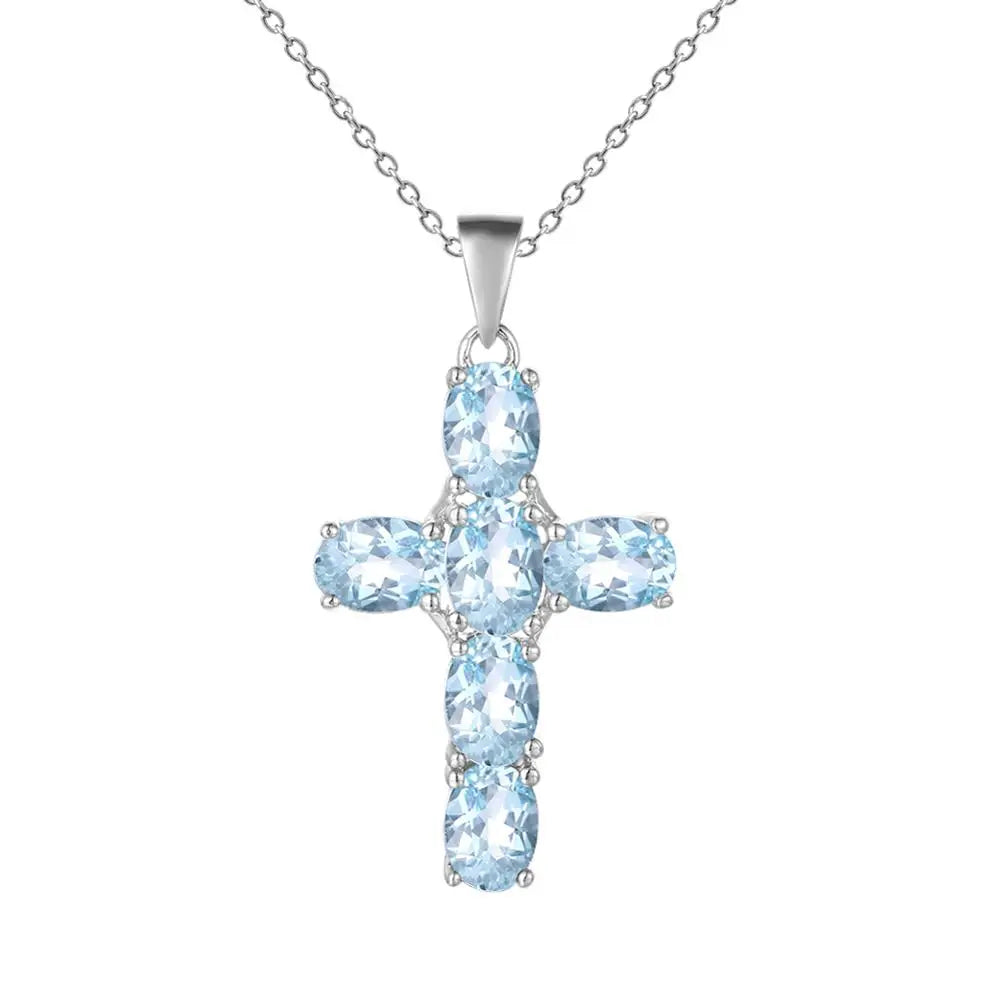 GEM'S BALLET 925 Sterling Silver Cross Necklace For Women Natural Amethyst Topaz Gemstone Pendant Necklace Fine Jewelry 2021 NEW Sky Blue Topaz 45cm CHINA
