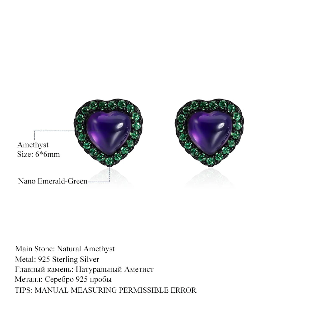 GEM'S BALLET 1.56Ct Natural Amethyst Heart Studs Earrings 925 Sterling Silver Birthstone Earrings For Women Fine Jewelry