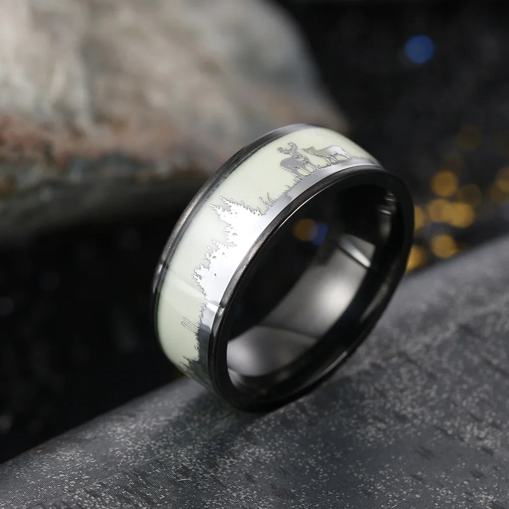 2025 Trendy 8mm Black Titanium Wedding Stainless Steel Rings For Men Inlay Colorful Abalone Shell Ring Men Wedding Band Jewelry