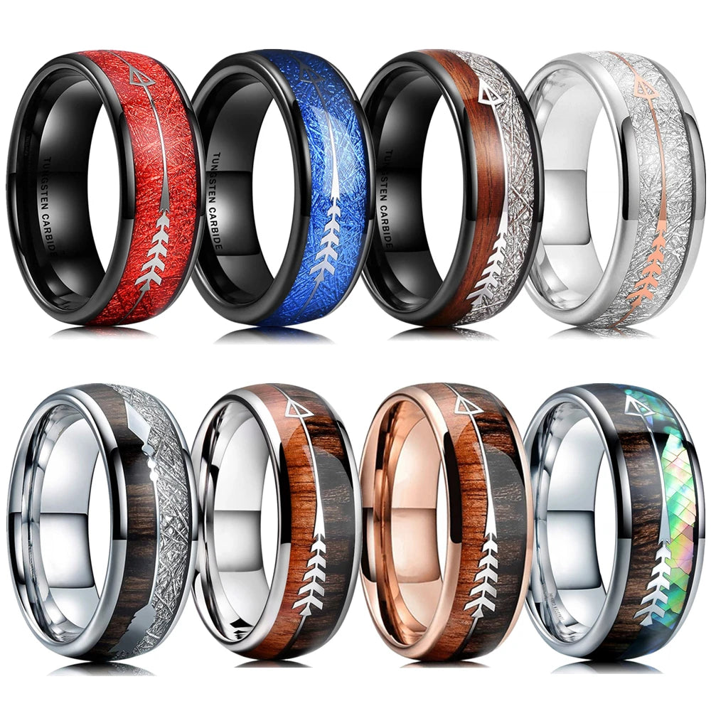 Fashion 8MM Rose Gold Color Stainless Steel Rings For Men Women Colorful Abalone Shell  Inlaid Men Rings Wedding Party Jewelry