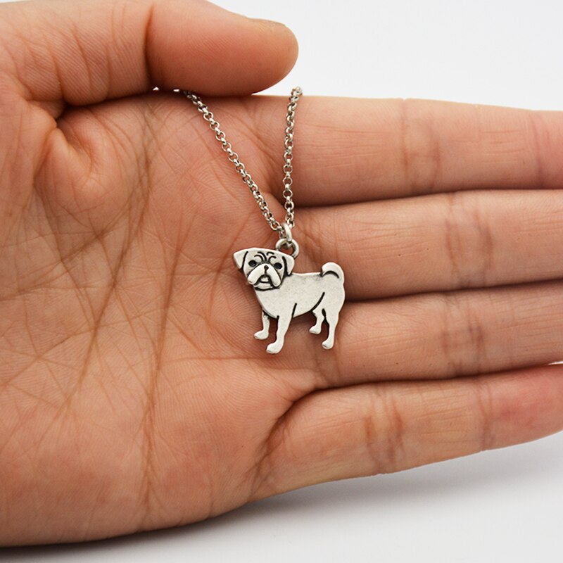 Boho Cute Cartoon Funny Pug Dog Charms Pendant Statement Necklace Collar Stainless Steel Chain Necklaces for Women Jewelry