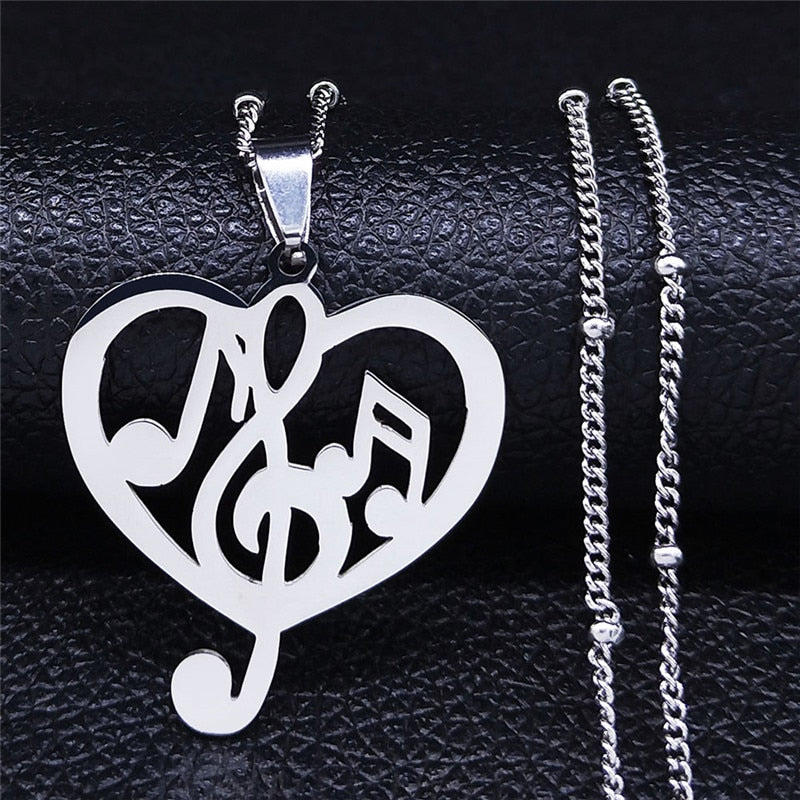 Fashion Music Note Heart of Treble and Bass Clef Stainless Steel Necklace Women/Men Gold Color Necklaces Jewelry colgantes N1147 B 50cm JZP SR