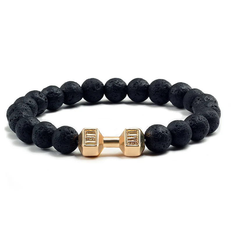 Black Weathered  Wristband Adjustable Barcelets For Women Men Beads Bracelet Dumbbell Mens Fashion Yoga Jewelry Original Bangles