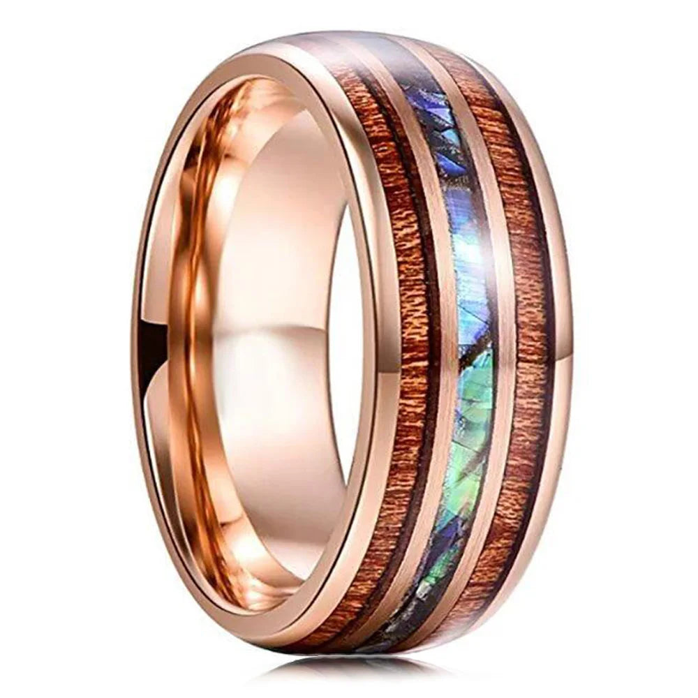 2025 Trendy 8mm Black Titanium Wedding Stainless Steel Rings For Men Inlay Colorful Abalone Shell Ring Men Wedding Band Jewelry