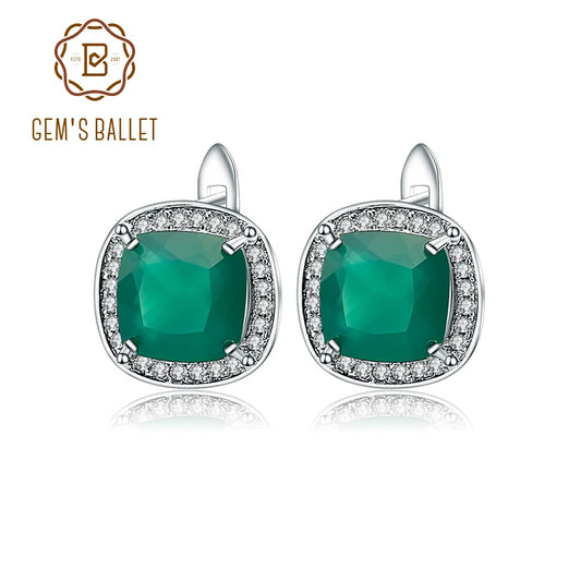 Gem's Ballet 2.2ct Green Agate Clip Earrings 925 sterling silver Vintage For Women Fine Jewelry Accessories Wedding Engagement CHINA