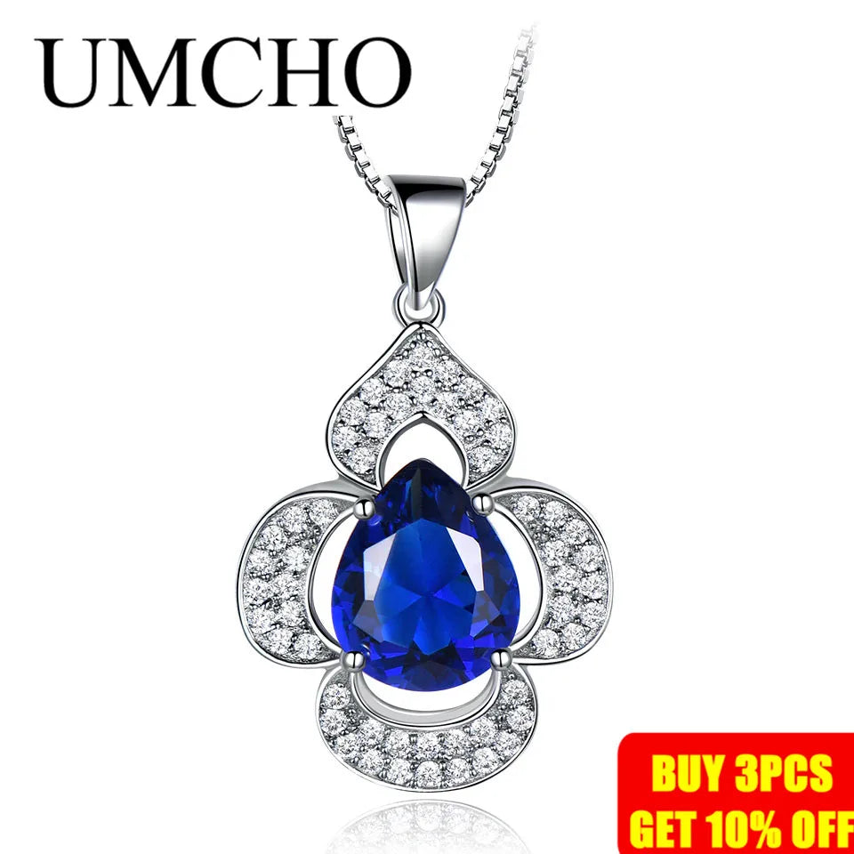 Nano Sapphire Pendants 925 Sterling Silver Necklaces Water Drop Flower Necklace 11X9mm 5a Zircon