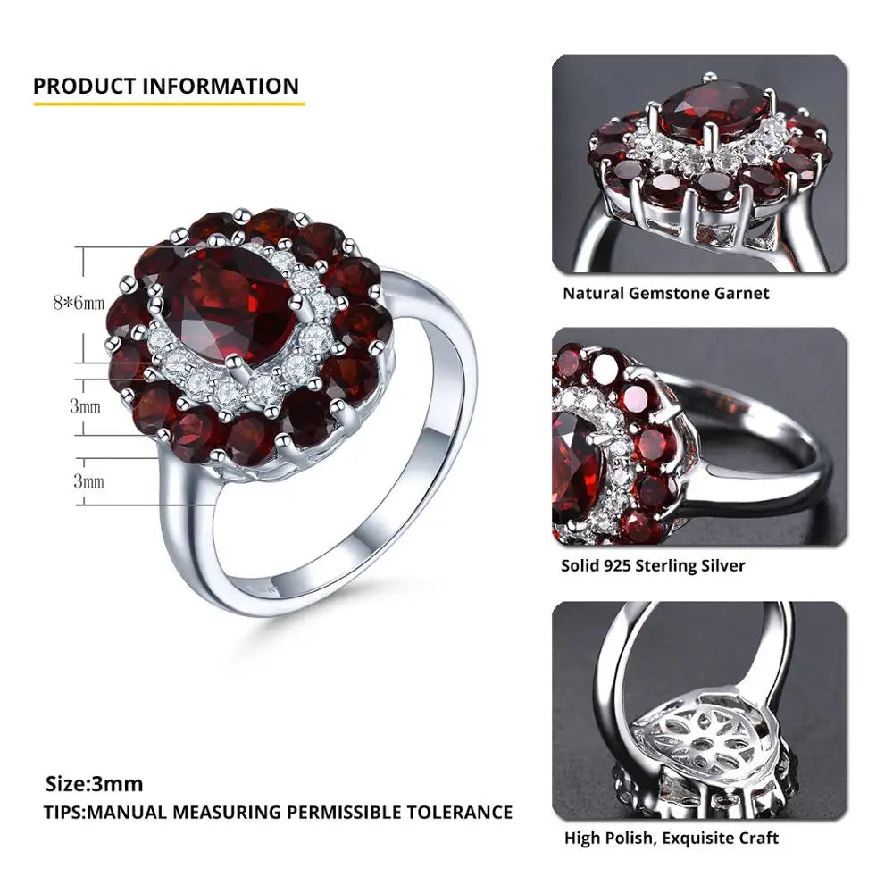 Hutang Natural Mozambique Garnet 925 Silver Ring Red Gemstone Solid 925 Sterling Silver Vintage Rings Fine Elegant Women Jewelry