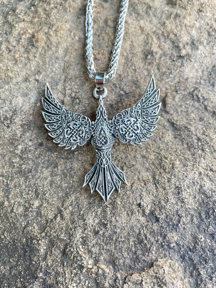 Gothic Norse Viking Soaring Phoenix Pendant Necklace Amulet