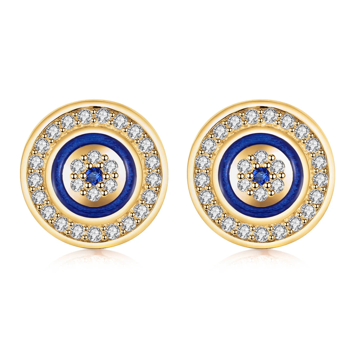 Kaletine Lucky Evil Eye Earring 925 Sterling Silver Stud Earrings For Women Blue Crystal Fatima Lucky Turkey Jewelry 18K Gold Color