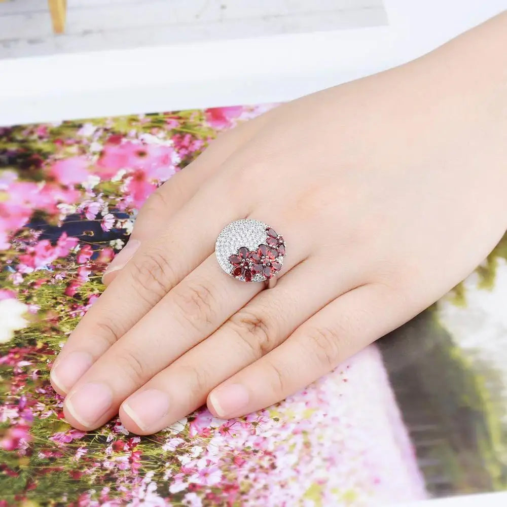 Natural Red Garnet 2.85 Carats 925 Silver Women's Ring Wedding Engagement Unique Special Design Jewelry Brand Birthday Gifts