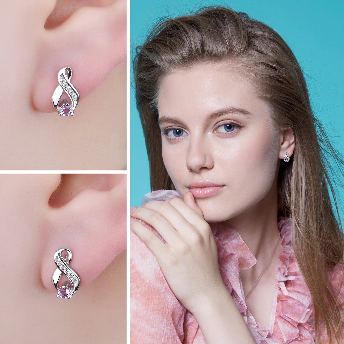 JewelryPalace Infinity Natural Purple Amethyst 925 Sterling Silver Stud Earrings for Women Jewelry