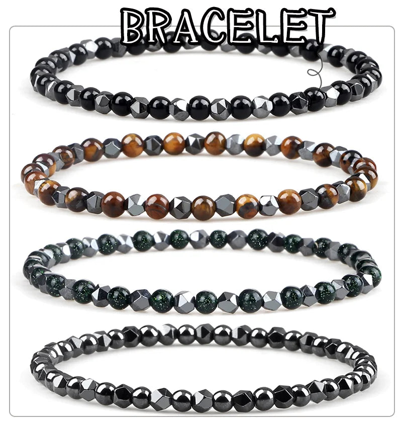 4mm Beads Bracelet Irregular Hematite Men Handmade Stretch Jewelry Black Lava Stone Charms Bracelets For Women Friendship Gifts