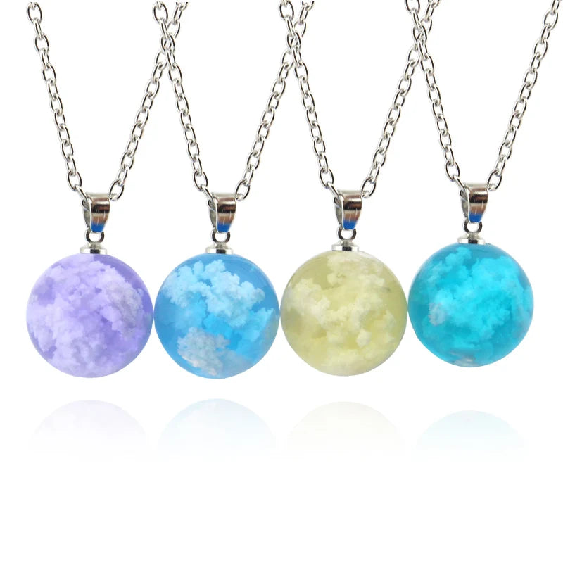 Transparent Resin Rould Ball Moon Pendant Necklace Women Blue Sky White Cloud Chain Necklace Fashion Jewelry Gifts Accessories