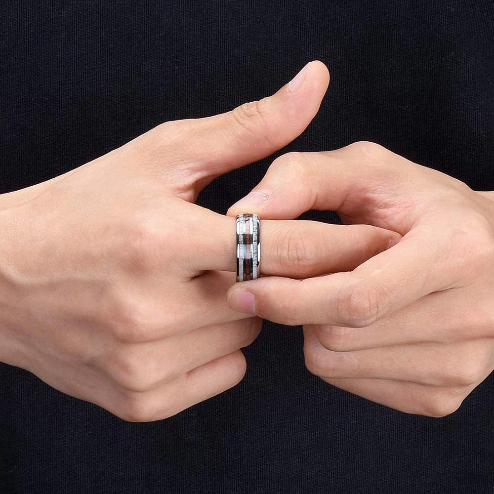2025 Trendy 8mm Black Titanium Wedding Stainless Steel Rings For Men Inlay Colorful Abalone Shell Ring Men Wedding Band Jewelry