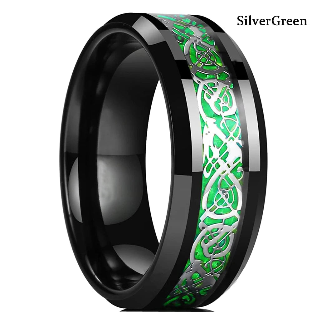 Classic Men's 8mm Black Tungsten Wedding Rings Double Groove Beveled Edge Brick Pattern Brushed Stainless Steel Rings For Men