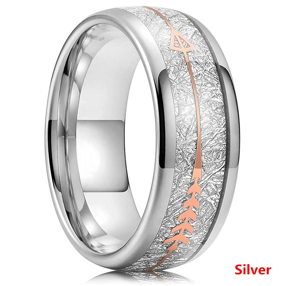 Fashion 8MM Rose Gold Color Stainless Steel Rings For Men Women Colorful Abalone Shell  Inlaid Men Rings Wedding Party Jewelry