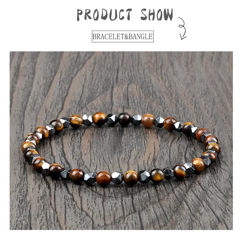 4mm Beads Bracelet Irregular Hematite Men Handmade Stretch Jewelry Black Lava Stone Charms Bracelets For Women Friendship Gifts