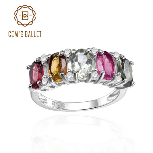 GEM'S BALLET 925 Sterling Silver Wedding Bands Ring Natural Tourmaline Gamstone Ring For Women Wedding Fine Jewelry 2021 NEW