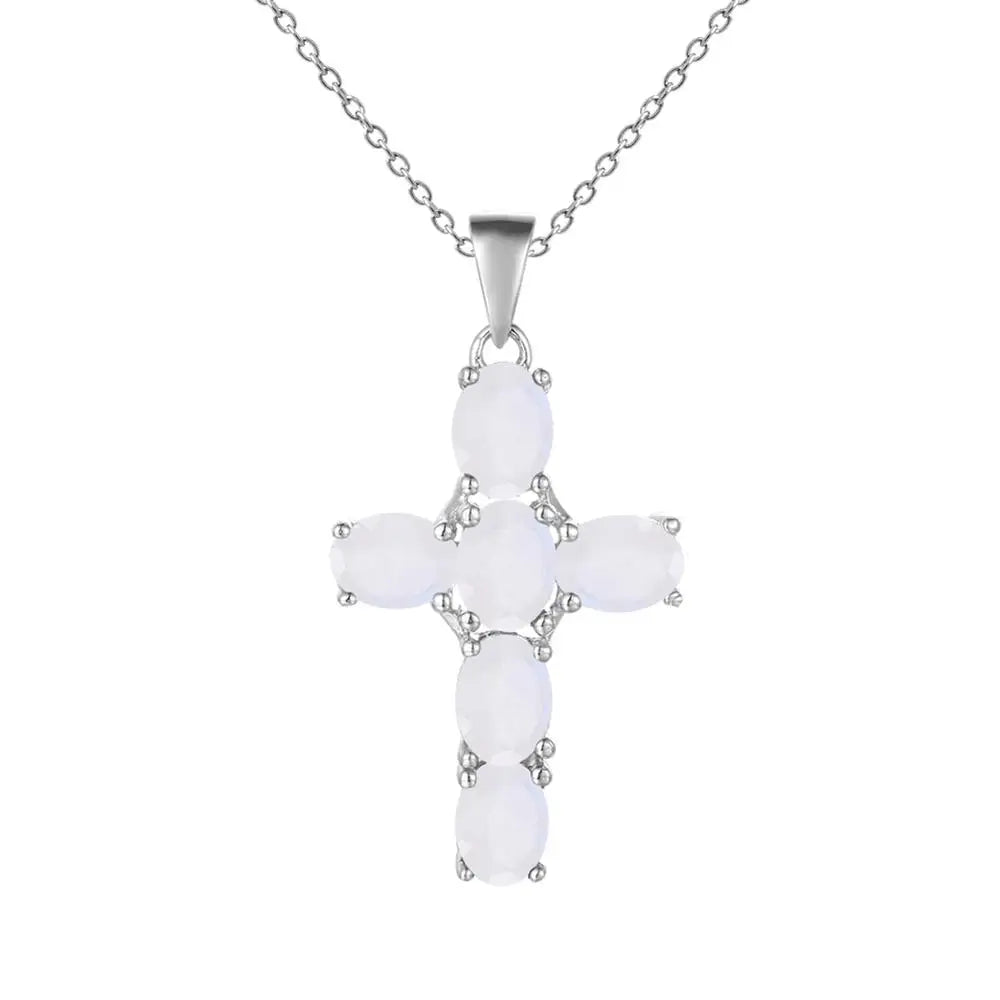 GEM'S BALLET 925 Sterling Silver Cross Necklace For Women Natural Amethyst Topaz Gemstone Pendant Necklace Fine Jewelry 2021 NEW Moonstone 45cm CHINA