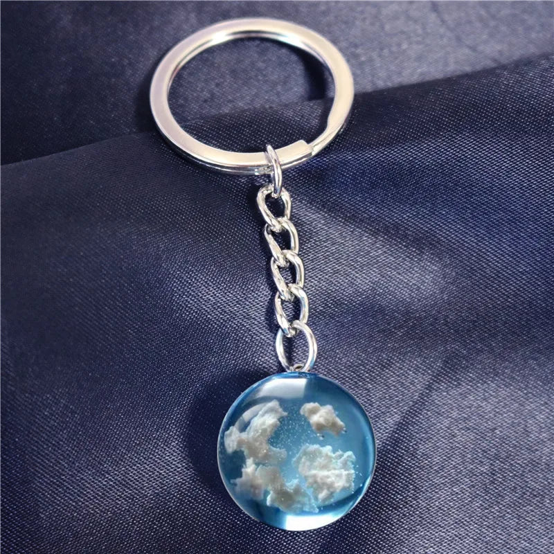 Chic Transparent Resin Rould Ball Moon Pendant Necklace Women Blue Sky White Cloud Chain Necklace Fashion Jewelry Gifts for Girl 18