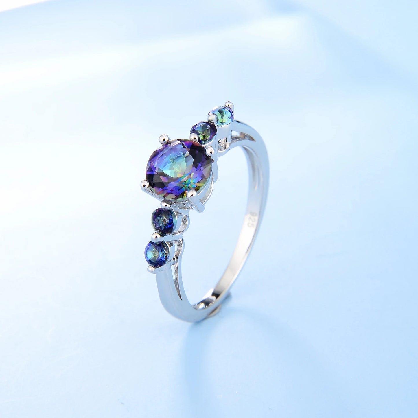 GEM'S BALLET 925 Sterling Silver Ring Natural Mystic Topaz Three Stone Birthstone Wedding Band Rings For Women Fine Jewelry