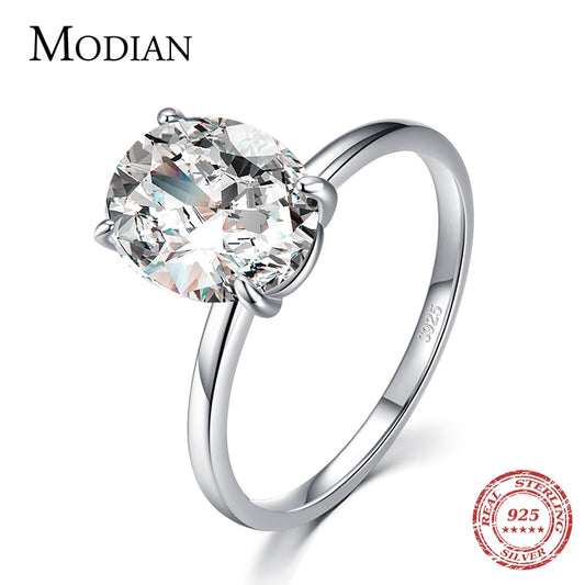 Modian Basic 925 Sterling Silver Big Luxury Oval Cut Clear Zirconia Finger Ring For Women Engagement Wedding Band Promise Ring