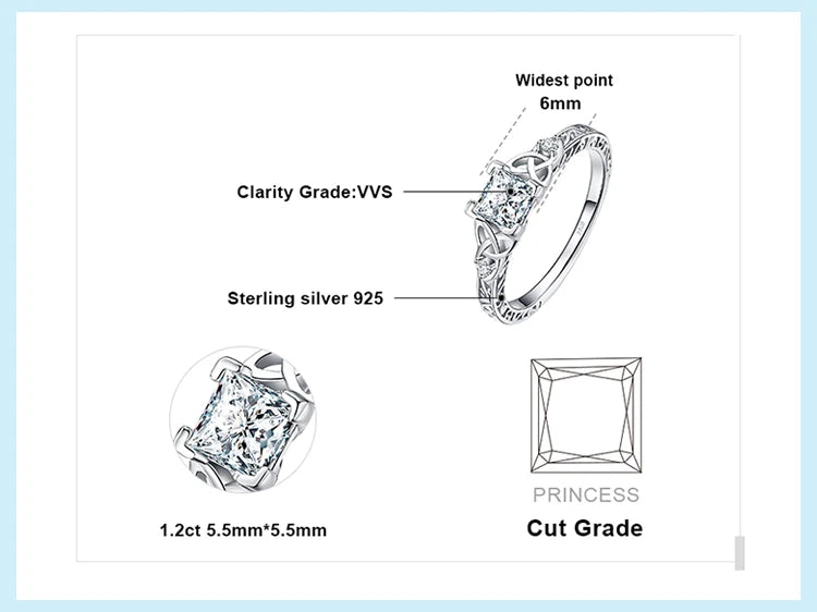 JewelryPalace 925 Sterling Silver Engagement Ring for Woman Celtic 5A CZ Simulated Diamond Ring
