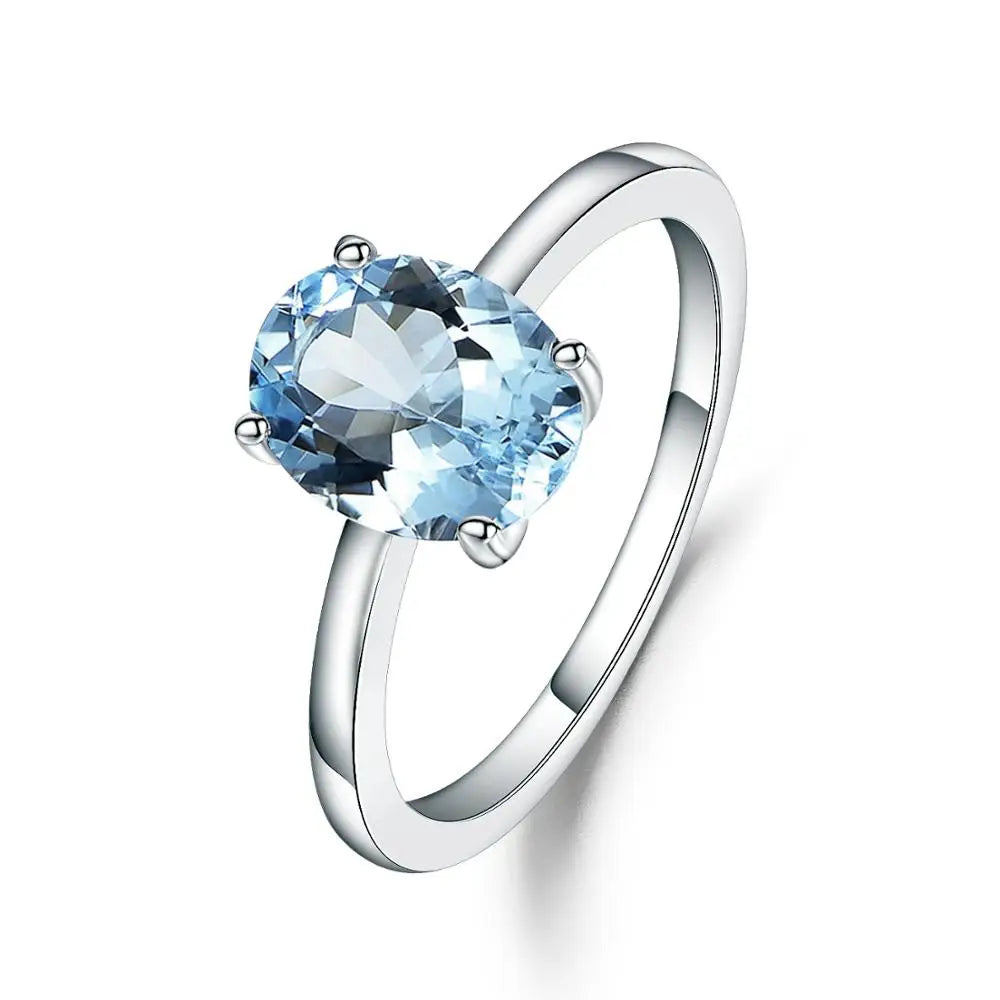 Gem's Ballet 2.36Ct Oval Natural Sky Blue Topaz Gemstone Ring Pure 925 Sterling Silver Classic Engagement Brand Ring For Women