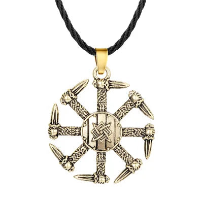 Slavic Kolovrat Wheel Amulet Pagan Pendant Necklace Viking Runes Star Of Russia Pentagram Talisman Vintage Jewelry Necklace