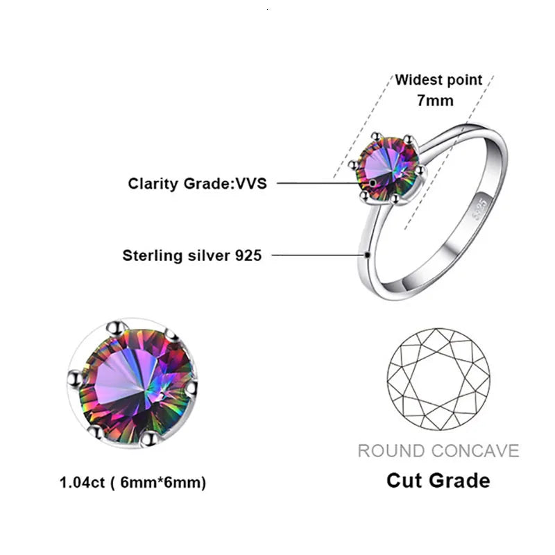 Cellacity Genuine Rainbow Mystic Topaz Ring 925 Sterling Silver Rings for Women Engagement Ring Silver 925 Gemstones Jewelry