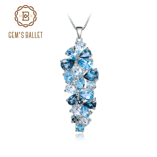 GEM'S BALLET London Blue Topaz Swiss Blue Topaz Sky Blue Topaz Mix Gemstone Pendants For Women Gift Luxury Jewelry Accessories