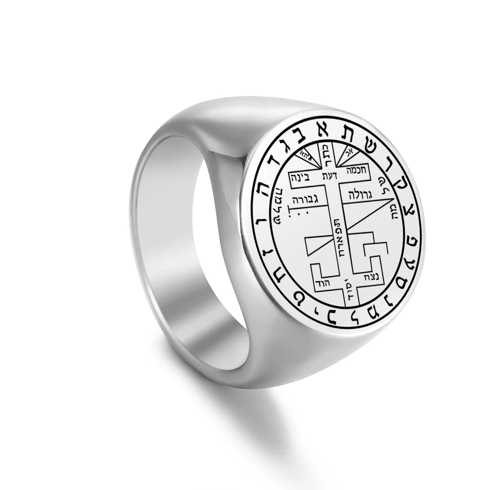 Dawapara Solomon Rings for Men Talisman Key of Solomon Amulet Punk Ring Stainless Steel Jewelry