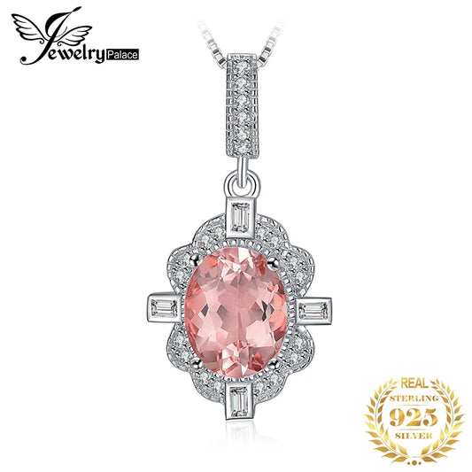 JewelryPalace Huge Oval Created Morganite Pink Sapphire Flower Pendant Women Necklace 925 Sterling Silver Pendant No Chain Default Title