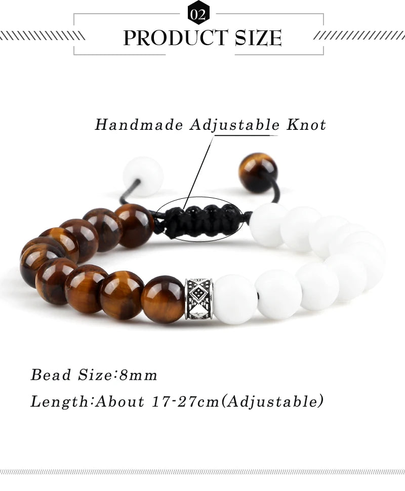 Fashion Black White Beaded Bracelets For Men 8mm Natural White Howlite Stone Beads Bracelet Women Meditation Prayer Jewelry Gift