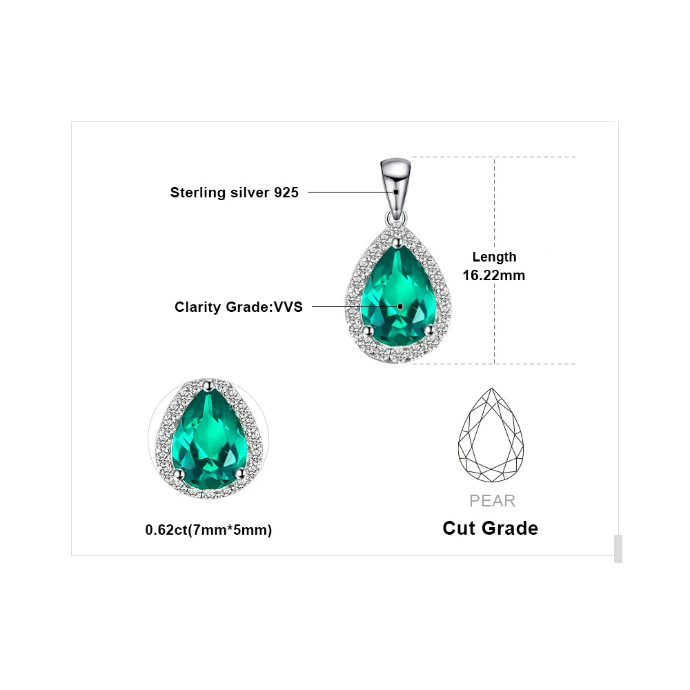 JewelryPalace Pear Simulated Nano Emerald 925 Sterling Silver Pendant Necklace Gemstone Statement Necklace Women Without Chain