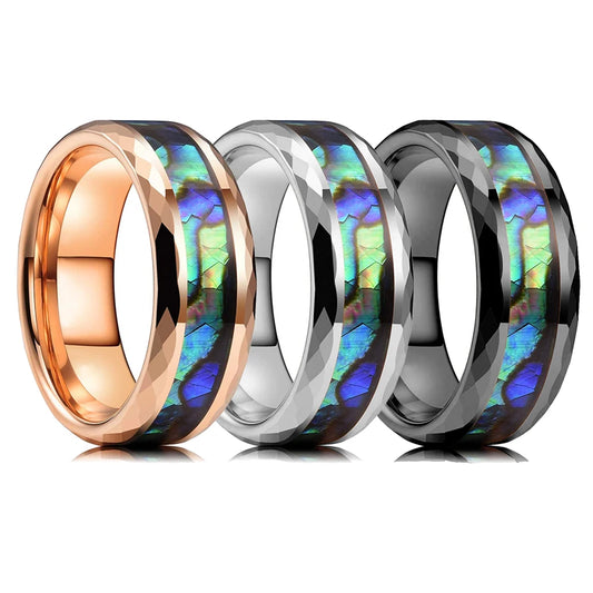 2025 Trendy 8mm Black Titanium Wedding Stainless Steel Rings For Men Inlay Colorful Abalone Shell Ring Men Wedding Band Jewelry