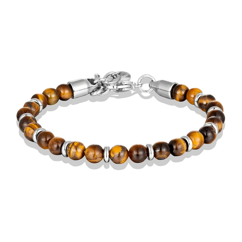 6mm Tiger Eye Beads Strand Bracelets Men Women Charm Stainless steel Chain Colorful Natural Stone Bracelet Male Jewelry Gift New