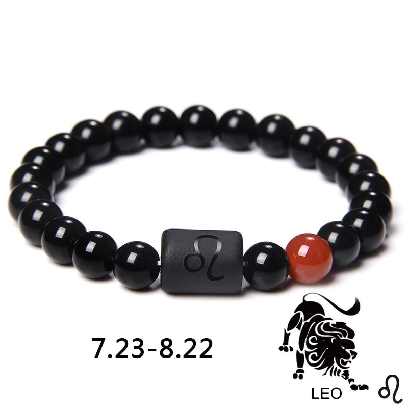 12 Zodiac Signs Couples Bracelet Natural Stone Beaded Charm Bracelet Best Friend Leo Virgo Libra Stretch Bracelet for Men Women Leo