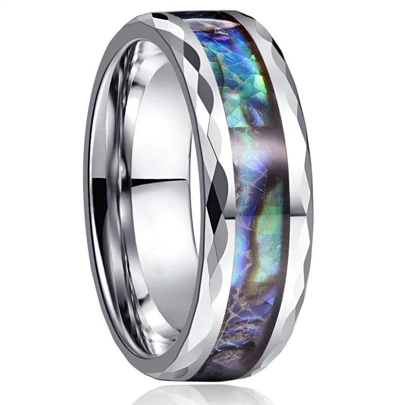 2025 Trendy 8mm Black Titanium Wedding Stainless Steel Rings For Men Inlay Colorful Abalone Shell Ring Men Wedding Band Jewelry