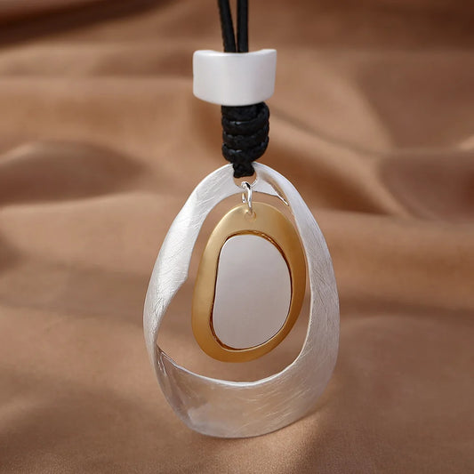 Irregular Oval Pendants for Women Jewelry Long Necklace Big Jewellery Suspension necklaces & pendants Alloy Rope Chains 2021 New