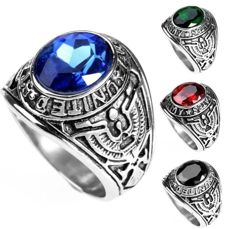 Vintage American Soldiers Eagle Totem Ring for Men Metal Crystal Inlaid Rings Bohemian Male Ring Gifts Accessories 2021 Jewelry