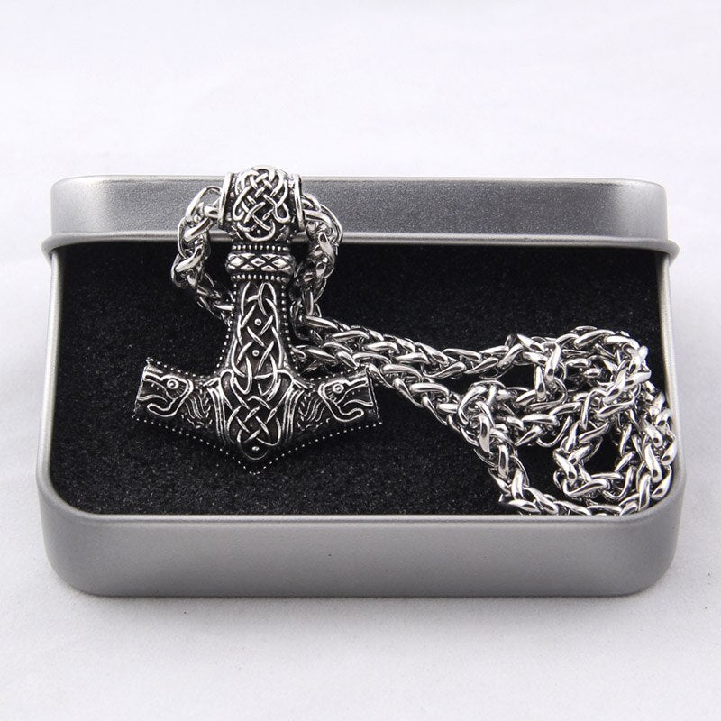 Huge Wolf Thor hammer necklace Mjolnir Viking Amulet Hammer Pendant Norse Jewelry with stainless steel chain